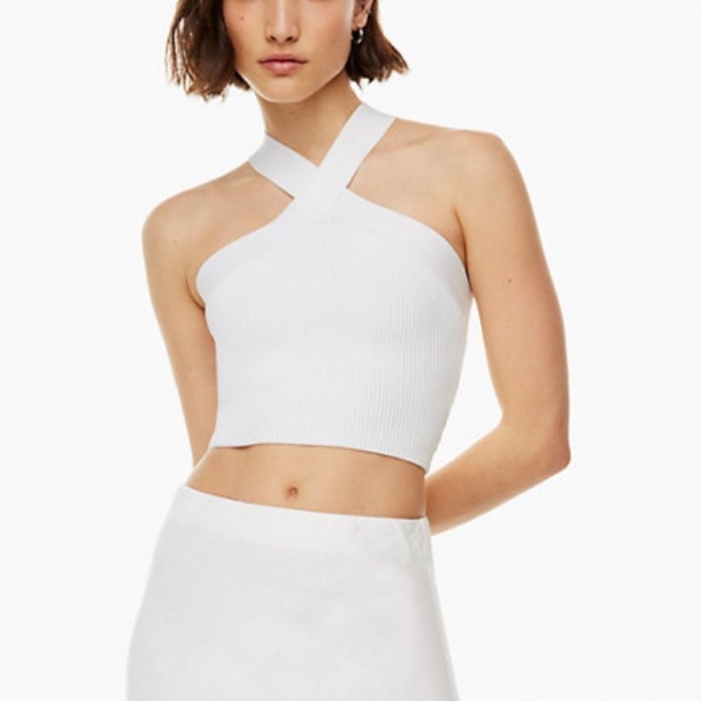 Aritzia White Cross-Neck Ribbed Crop Top